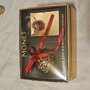 Monet Gold and Red Keepsake Jewel Box with Pendant
